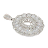 Sterling Silver Semi Mount Pendant Setting Oval OV 9X7mm Triple Halo Accent - Syzjewelry